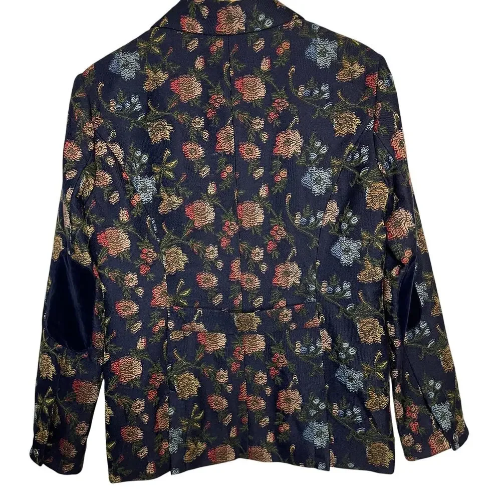 Sundance Alpine Coast Jacket size Medium Embroidered Bohemian Blazer Navy Floral - Picture 4 of 10